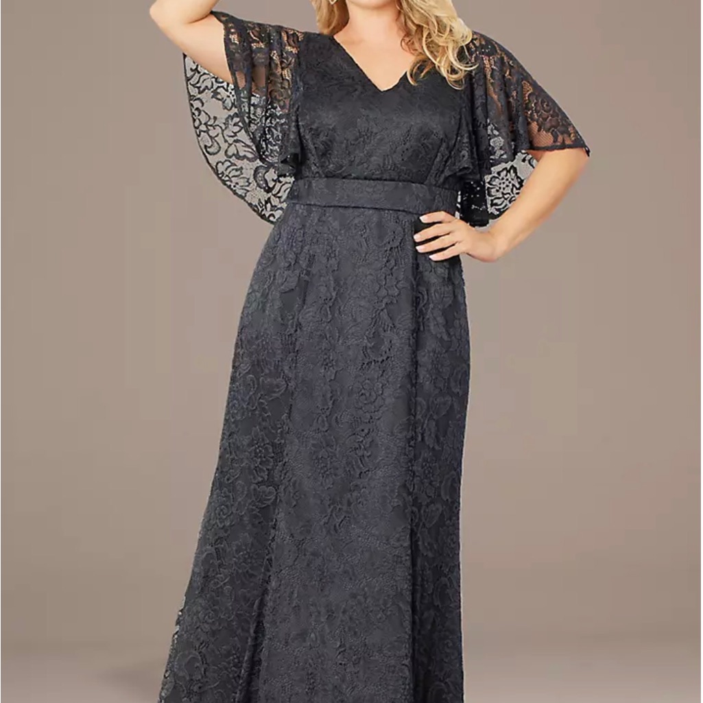 Kiyonna Black Lace Gown With Flowing Sleeves